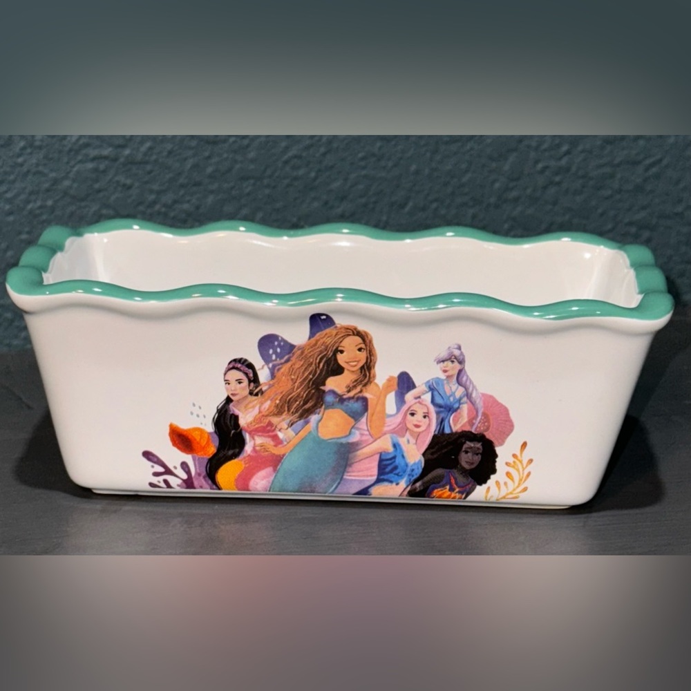 DISNEY Little Mermaid Stoneware Baking Loaf Pan Dish 5” X 2” Never Used